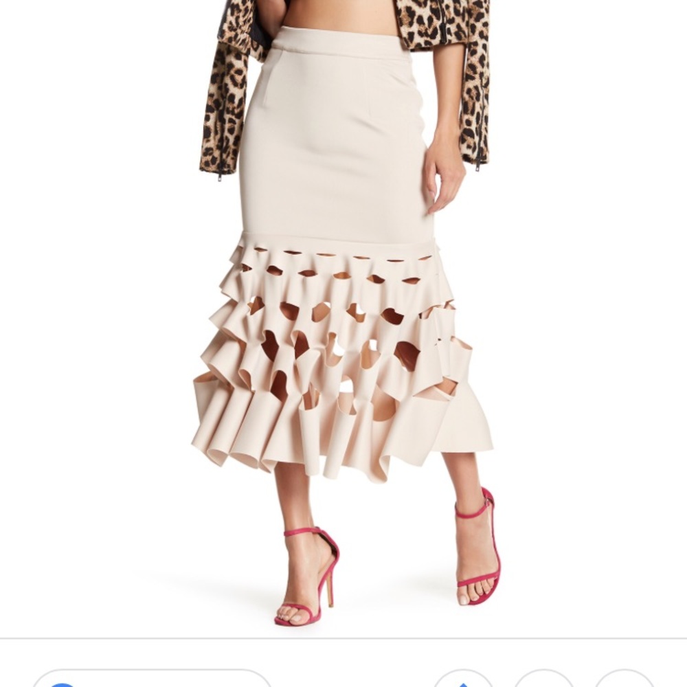 TOV Los Angeles Nude Slash cut-out midi skirt